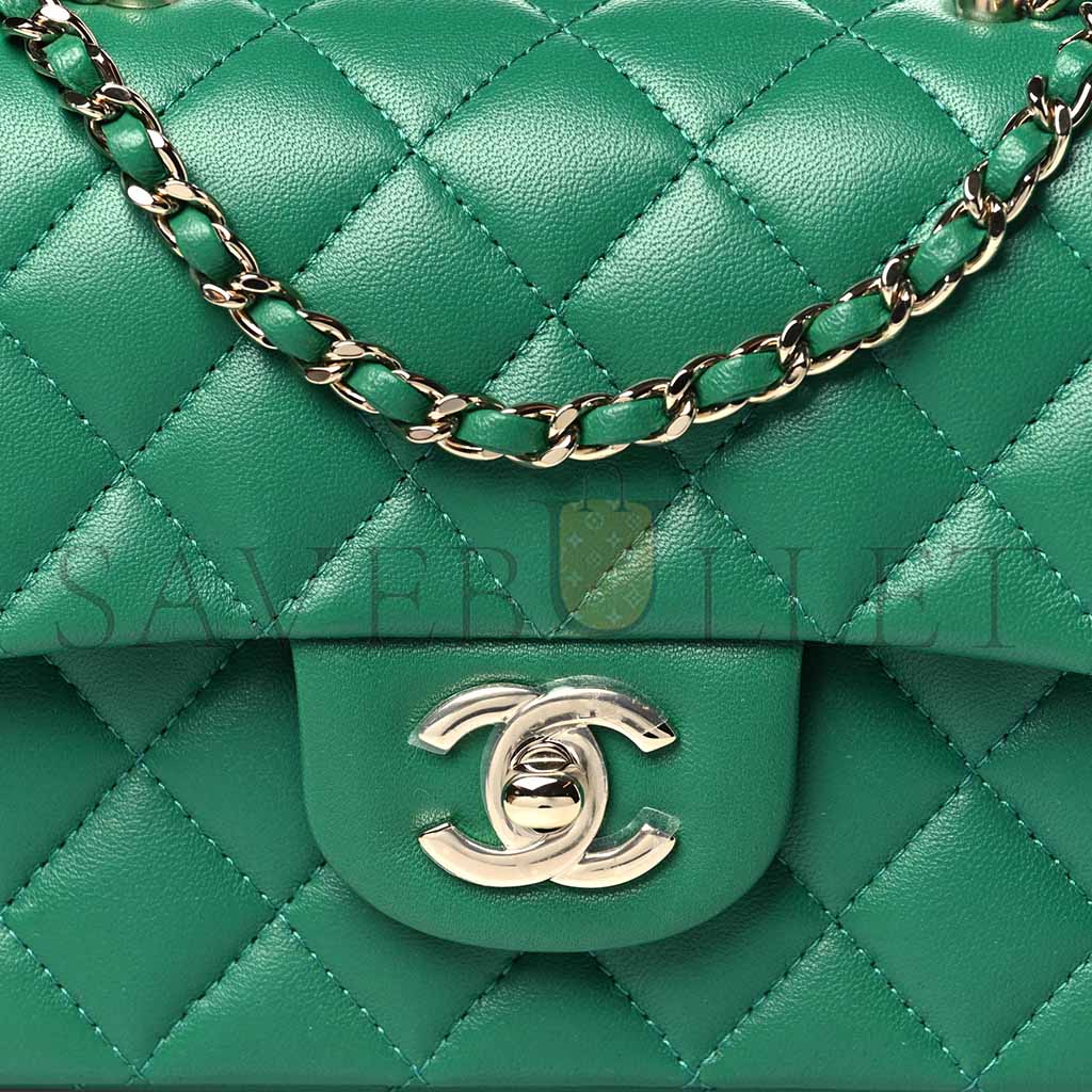 Ch*el lambskin quilted mini top handle rectangular flap green (20*13*9cm)